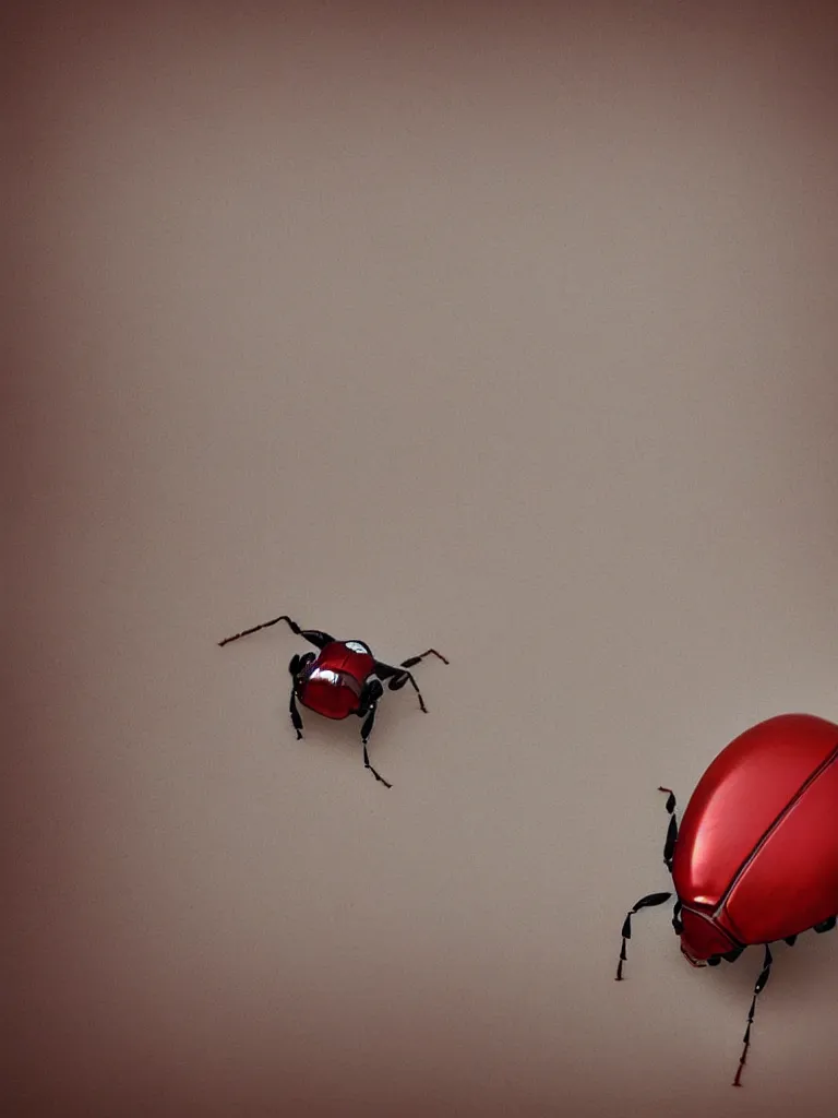 Image similar to subsurface scattering. close - up shot of a beautiful red and white beetle. insect eyes. complementary color scheme. by zhang kechun. studio photography high quality highly detailed award winning photograph by national geographic. soft volumetric light, smooth gradient.