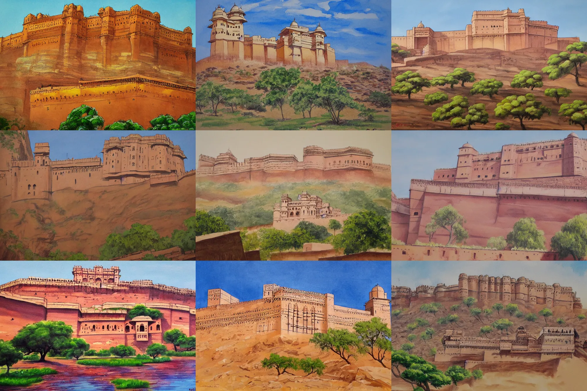 Prompt: painting of Mehrangarh Fort