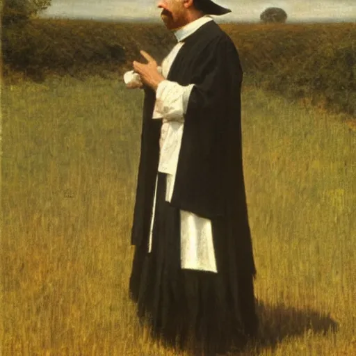 Image similar to a puritan priest preaching in a field, 1 8 9 0 s, by francis davis millet