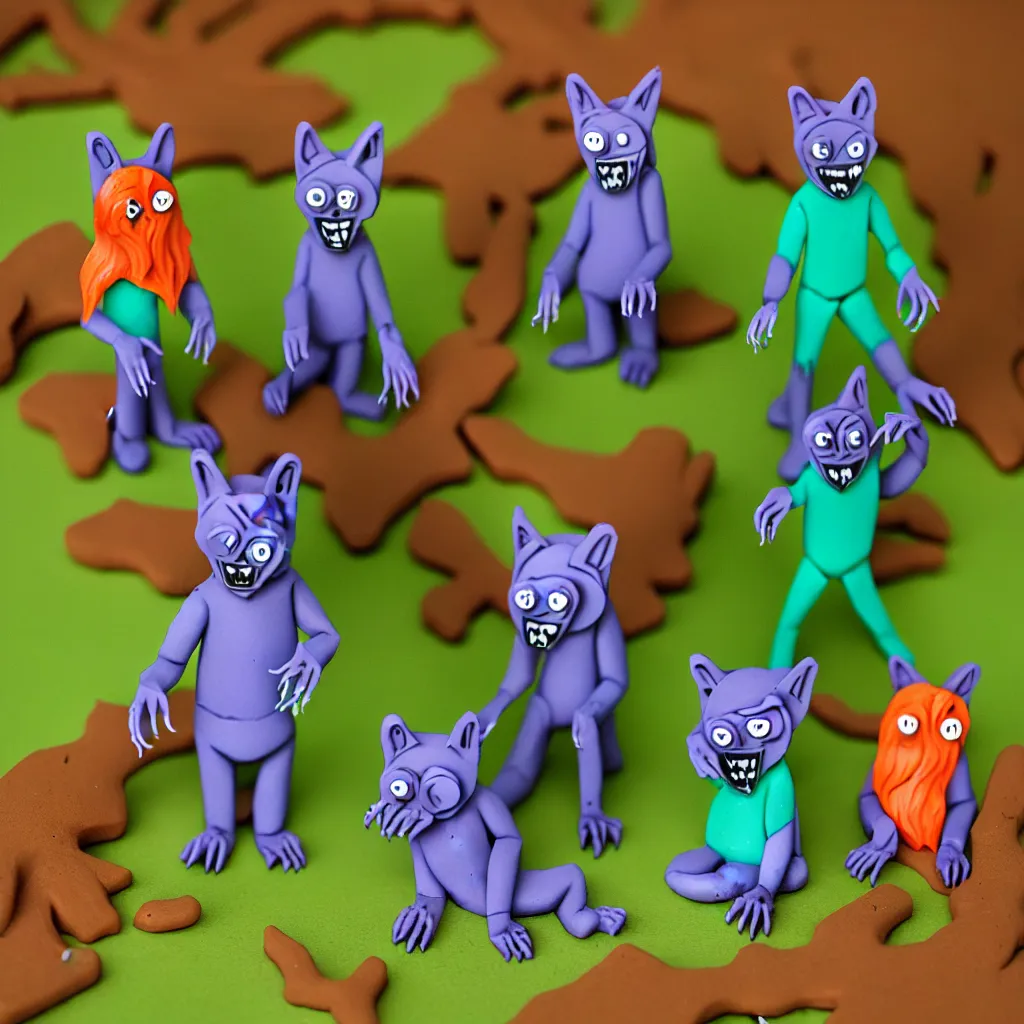 Prompt: plasticine werewolf in the cute forest