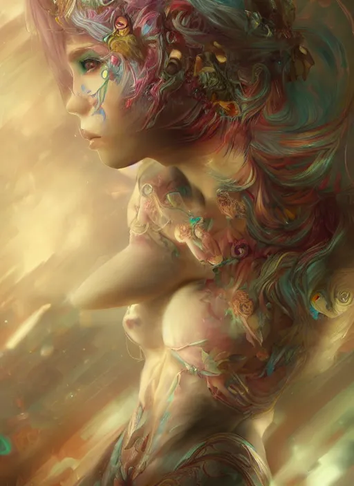 Image similar to dreamscape, female, sensual, ross tran, vivid colors, anatomical, highly detailed sculpture, intricate detailed, ommatidia, 8 k, cinematic atmosphere, post - processing