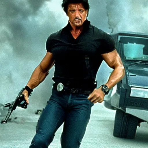 Image similar to Silvester Stallone as the Terminator