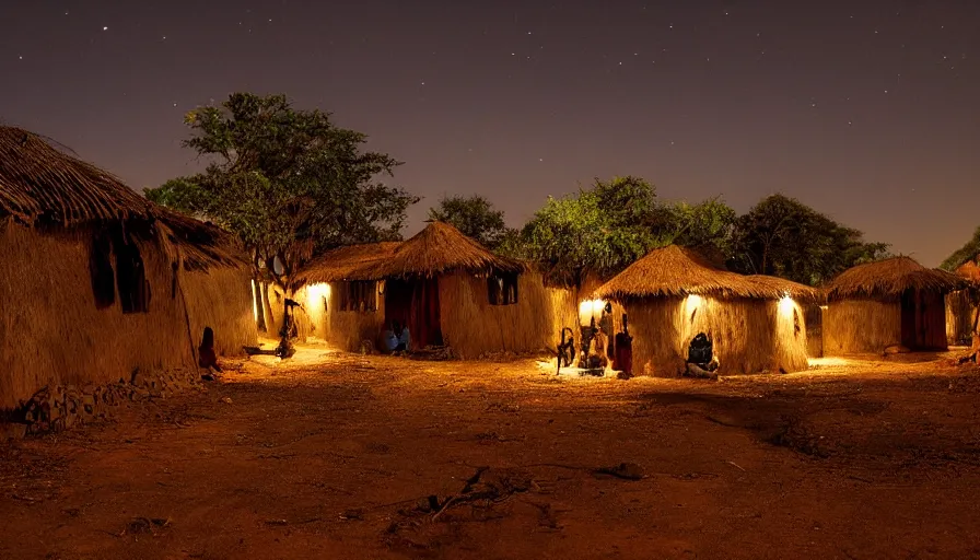 an african village in the night, dramatic light, | Stable Diffusion