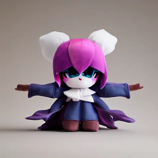 Image similar to cute fumo plush of a devout girl from a secret cult, the order of the burning shadow, studio lighting, chaotic evil