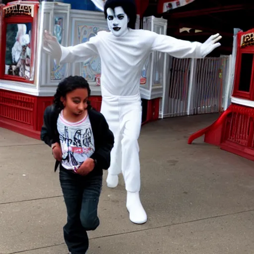 Image similar to the ghost of michael jackson haunting an amusement park