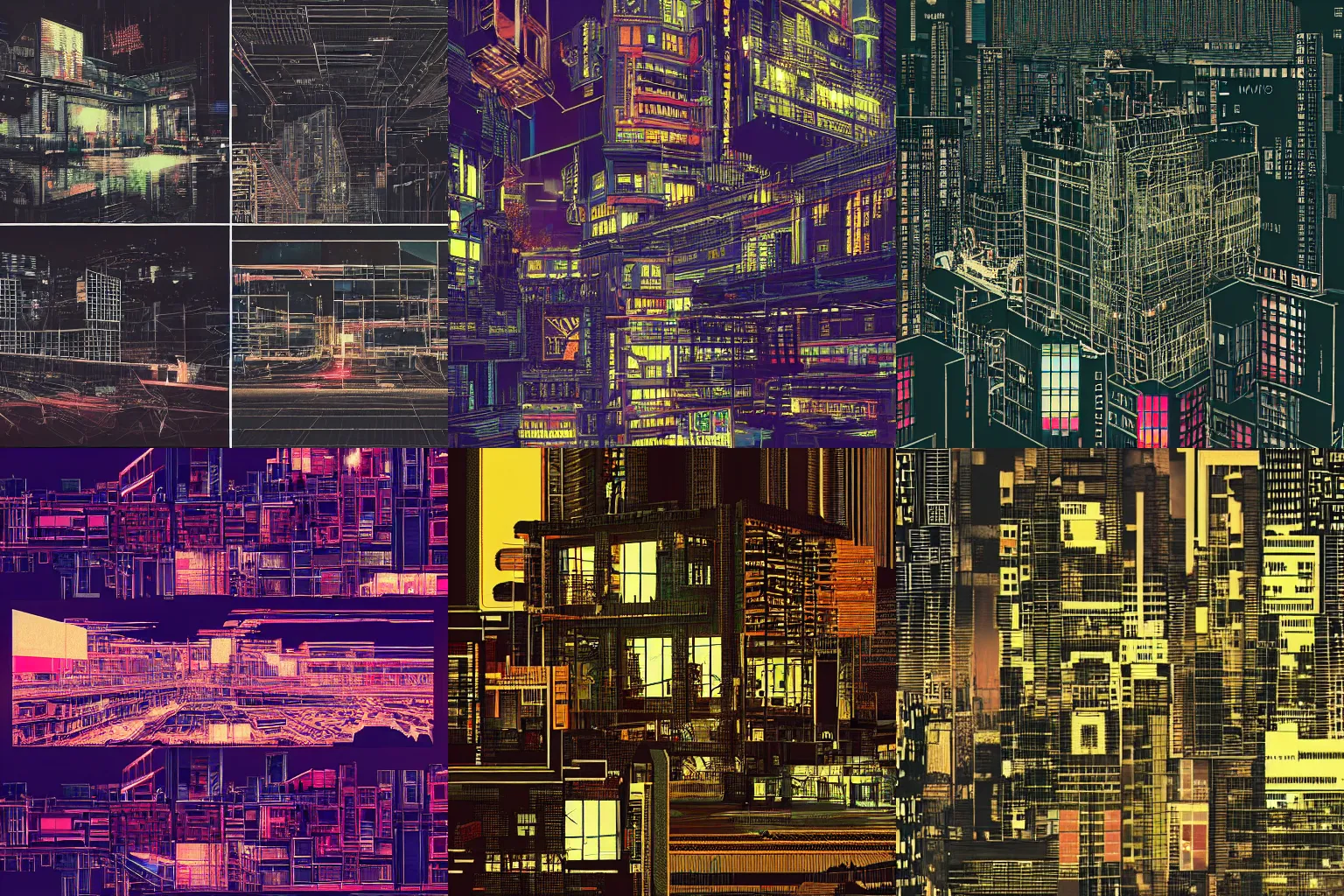 Prompt: architecture collage at night by atelier olschinsky, cyberpunk, city map