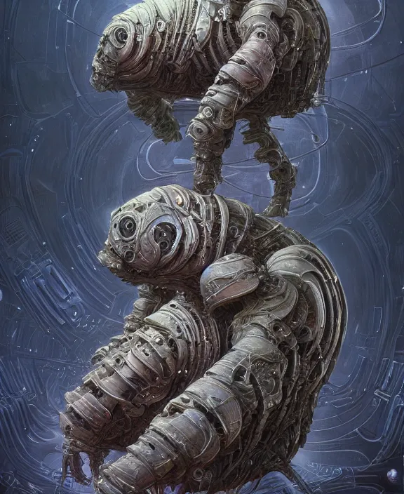 Image similar to a cybernetically enhanced tardigrade, by HR Giger and Beksiński and Stephan Martiniere , 4k resolution, detailed, trending on artstation