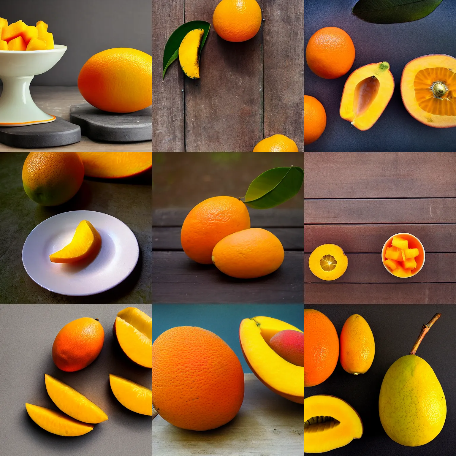 Prompt: Orange and a mango, photograph