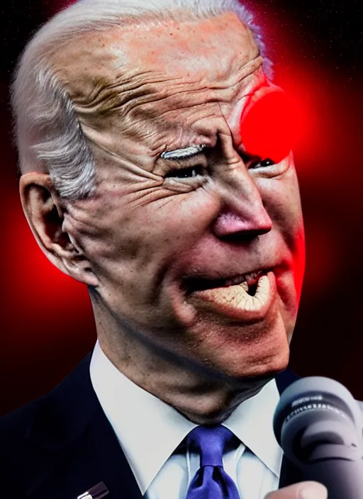 Prompt: hyper realistic ultra realistic omnipotent photo furious red glowing eyes biden, high quality photo, detailed , 8k