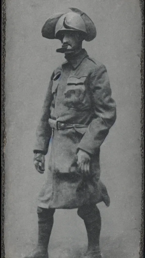 Image similar to Luigi as a world war I soldier, photograph, colorized, damaged
