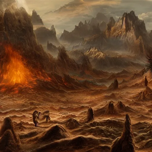 Prompt: hell landscape detailed matte painting