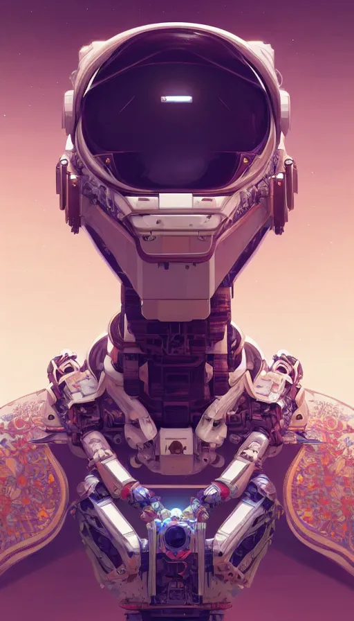 Image similar to symmetry!! portrait of a robot astronaut, floral! horizon zero dawn machine, intricate, elegant, highly detailed, digital painting, artstation, concept art, smooth, sharp focus, illustration, art by artgerm and greg rutkowski and alphonse mucha, 8 k