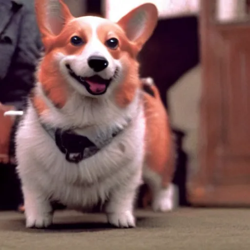 Image similar to A still of a corgi in The Godfather (1972)