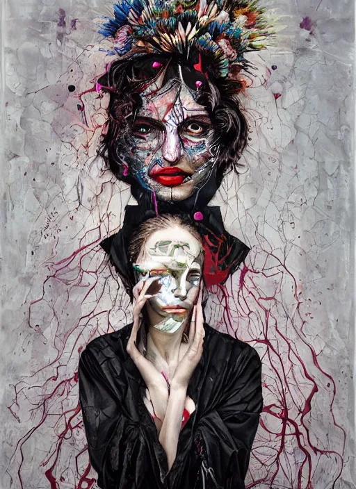 Prompt: beautiful magic psychic woman smiling, subjective consciousness psychedelic, epic surrealism expressionism symbolism story iconic, dark robed, oil painting, robe, symmetrical face, greek sculpture dark myth, by Sandra Chevrier, Nicola Samori, Harumi Hironaka masterpiece