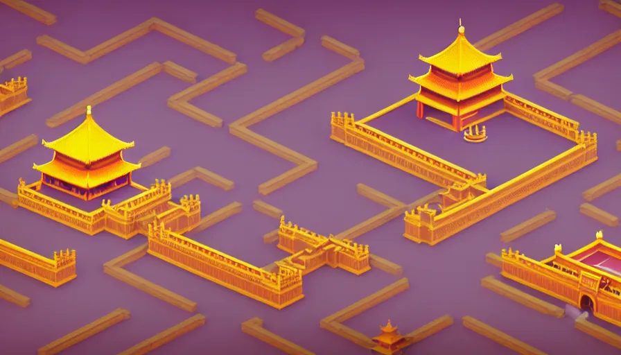 Prompt: a low poly isometric render of the forbidden city in the style of monument valley, with kerala motifs, intricate, elegant, smooth shading, soft lighting, illustration, simple, solid shapes, concept art, by magali villeneuve, jeremy lipkin and michael garmash, rob rey and kentaro miura style, octane render