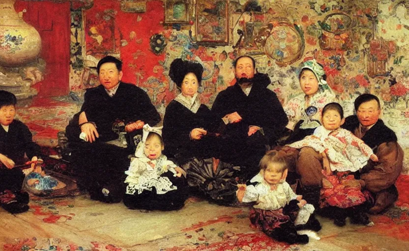 Image similar to high quality high detail painting by ilya repin, chineese family photograph, hd