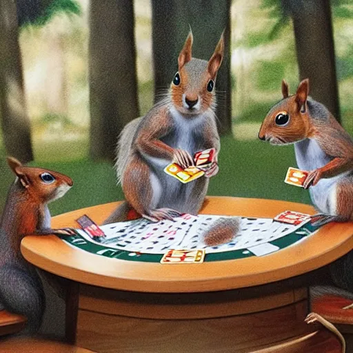 Image similar to a meeting of squirrels playing poker