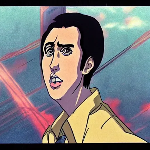 Prompt: nic cage as an anime protagonist, illustration from an animation cell