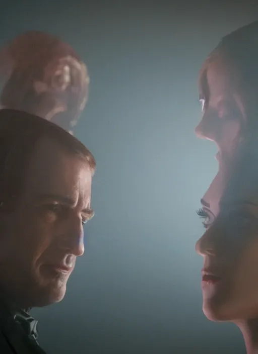 Image similar to a close - up, color cinema film still of saul goodman & katy perry in blade runner 2 0 4 9, cinematic lighting at night.