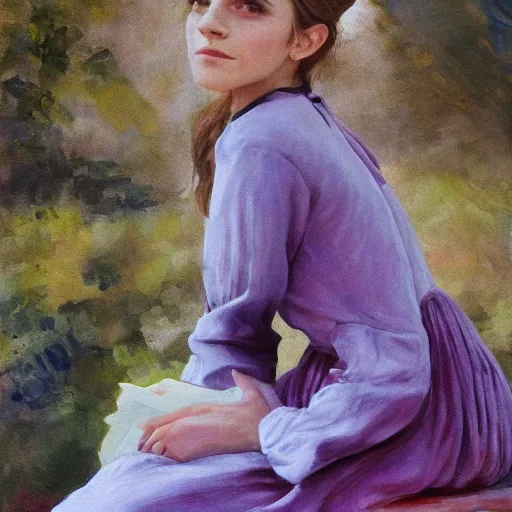 Image similar to emma watson, painting by walt whitman