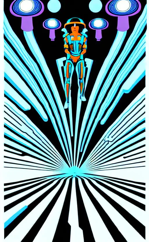 Image similar to psychedelic mushrooms from the movie tron wide angle shot, white background, vector art, illustration by frank frazetta