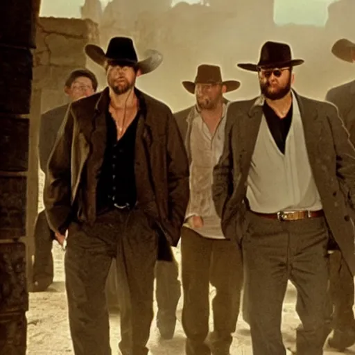 Image similar to Tech, and NFT bros running SD into the ground in the style of Sergio Leone