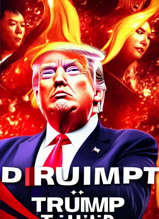 Image similar to donald trump!!!! martial artist!! movie poster, character concept art, sharp focus, octane render! unreal engine 5! highly rendered!! trending on artstation!! detailed linework!! illustration by artgerm, wlop, and chie yoshii