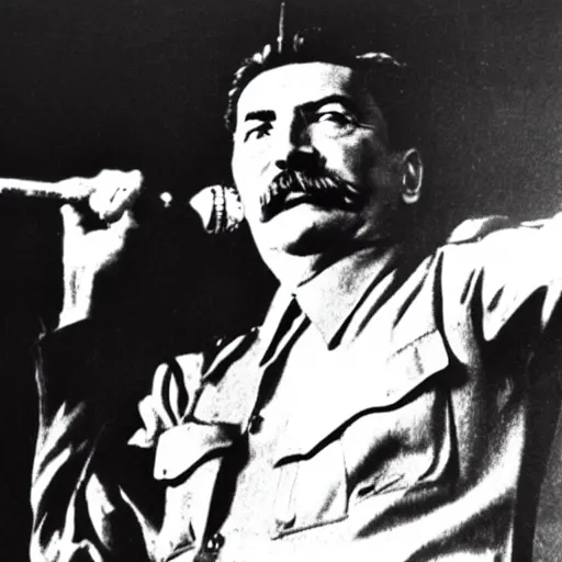 Prompt: a picture of Joseph Stalin playing heavy metal on stage