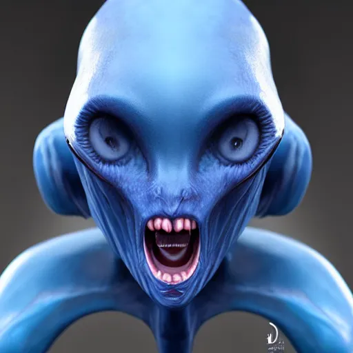 Prompt: character design portrait, blue tube alien, artstation, 3 d render, concept art,