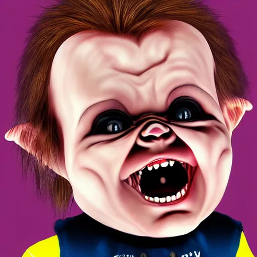 Prompt: Baby Chucky, digital art, well detailed