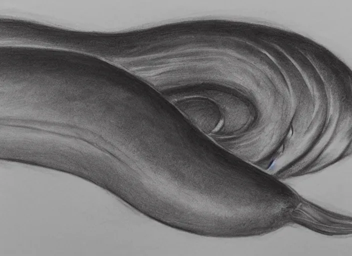 Image similar to detailed charcoal sketch of an eel, some edges lost, subtle, beautiful epic sketch, light and medium values, clean elegant and refined sketch, equal focus of attention throughout