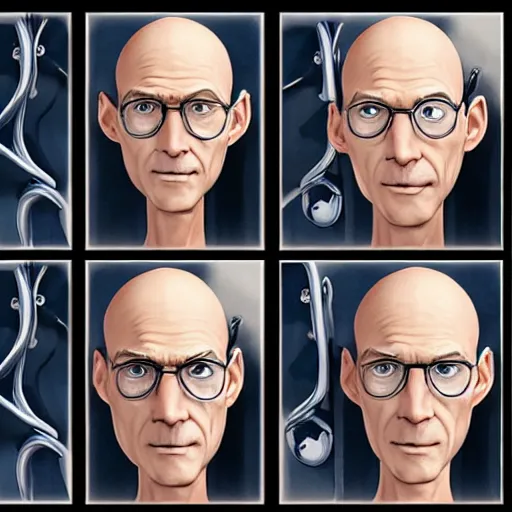 Image similar to A middle-aged Dr. Venture in real life with a hooked nose, a long gaunt face and skinny body and neck, very thin and bald, realistic, very realistic, hyperrealistic, highly detailed, very detailed, extremely detailed, detailed, digital art, oil painting, trending on artstation, headshot and bodyshot, detailed face, very detailed face, extremely detailed face, HD Quality, 8k resolution, very very detailed face, real life