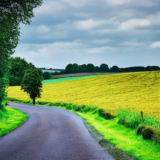 Prompt: English countryside in mid summer.