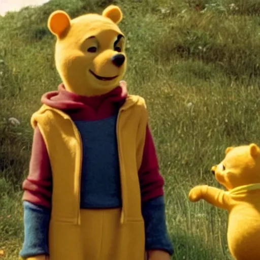 Image similar to A still of Keanu Reeves as Winnie the Pooh