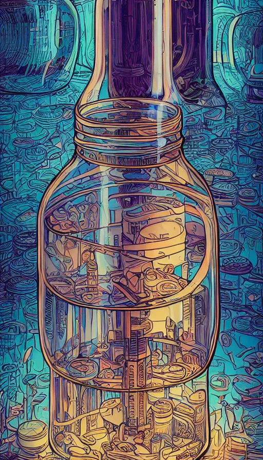 Image similar to Luminous jars full of dreams, futurism, da vinci, Dan Mumford, Josan Gonzalez