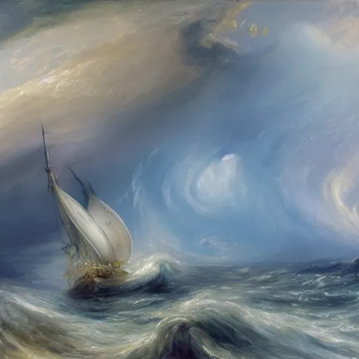 Image similar to kraken tentacles stormy sea steamship boat dramatic clouds painting style of turner