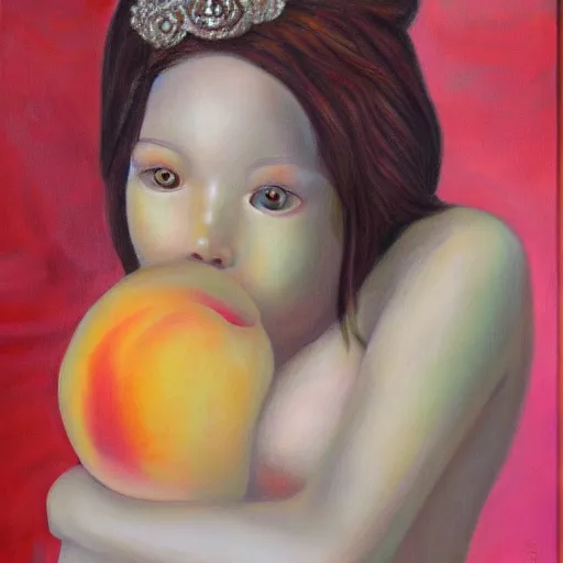 Prompt: pretty peach princess dream, oil and acrylic on canvas, surrealism, high detail