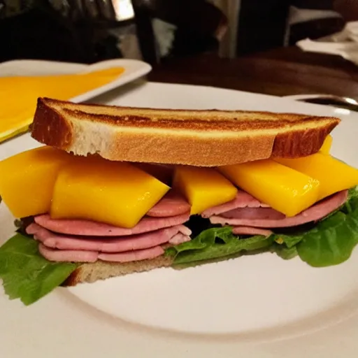 Image similar to sandwich with mortadella and honey and mango, bad, grainy and blurry amateur photo