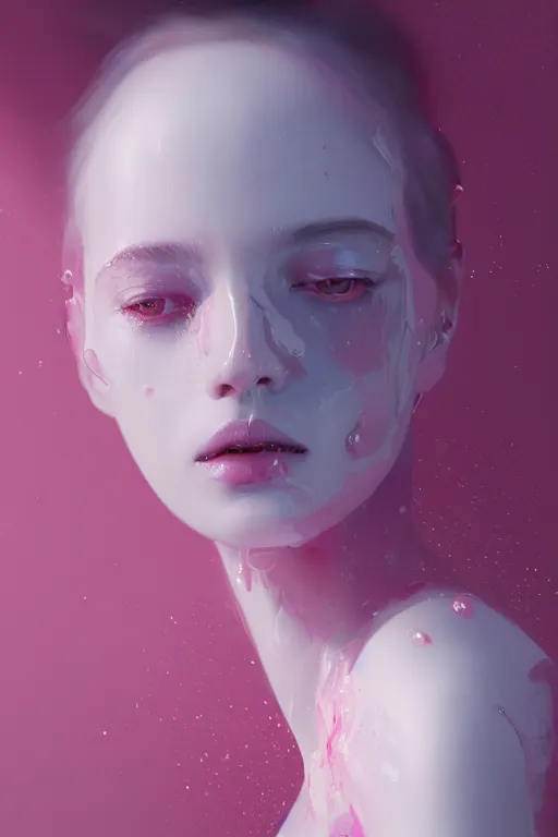 Prompt: 3 d, close - up, liquid white oil, sleepy fashion model, light fog, smoke, poster art, high detail, intricate oil painting, multiple exposure, deep pink color palette, hyperrealism, 3 d, by tooth wu and wlop and beeple and greg rutkowski