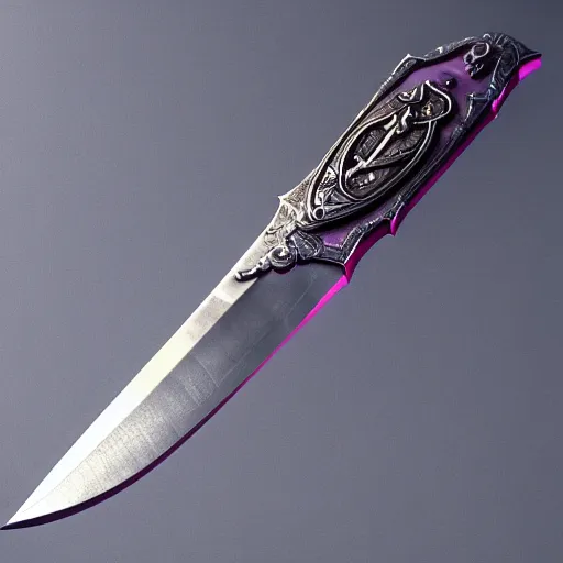 Image similar to european broad sword, narrow blade, vertical running runes on the blade, inscriptions on the blade, highly detailed, 4 k, 8 k, intrinsic design, light purple aura, cinematic lighting, dark grey tint metal, octane render, artstation