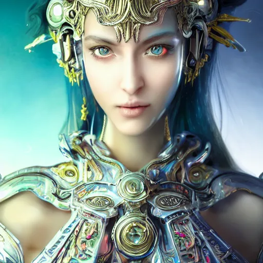 Prompt: studio portrait of legitimate kind colorful female divine mech paladin transformers absurdly beautiful, elegant, young sexy elegant woman, super fine surreal detailed facial illustration by kim jung gi, iraq nadar, intricate lines, clear focus, vivid colors, matte, octopath voyager, final fantasy, unreal engine highly rendered, global illumination, radiant light, intricate environment