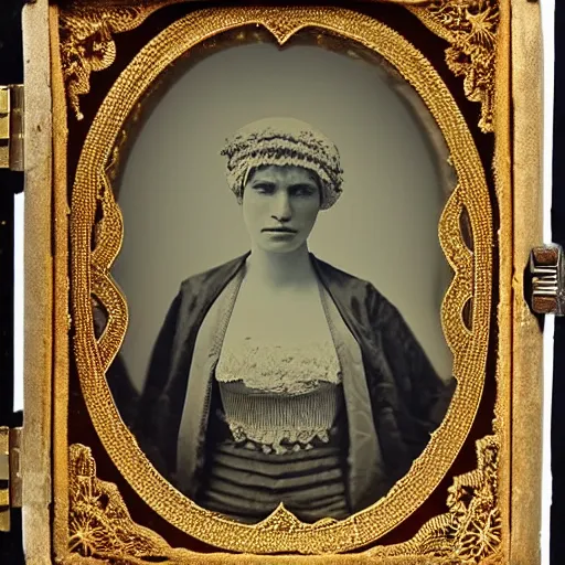 Prompt: daguerreotype ambrotype of an ative american high extremely beautiful priestess very intricate, highly detailed