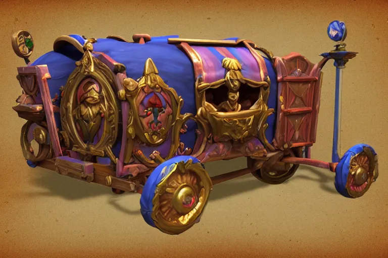 Prompt: 3d sculpt of a gypsy circus wagon, artstaton, League of Legends, digital illustration