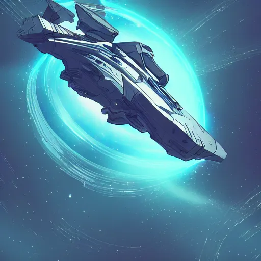 Image similar to a spaceship flying through space, epic lighting, in the art style of arcane, digital art, vector art, trending on artstation, highly detailed