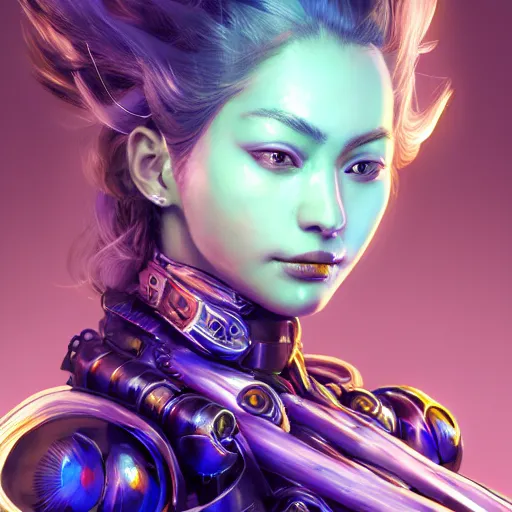 Image similar to studio portrait of lawful good colorful female holy mecha paladin absurdly beautiful, elegant, young sensual graceful woman, ultrafine hyperrealistic detailed face illustration by kim jung gi, irakli nadar, intricate linework, sharp focus, bright colors, matte, octopath traveler, final fantasy, unreal engine highly rendered, global illumination, radiant light, intricate environment