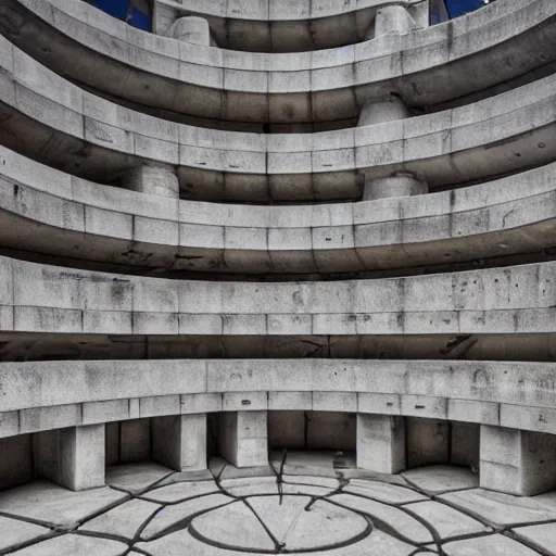 Prompt: a wide shot of a sci - fi beautiful brutalist monument, with many rounded elements sprouting from the base tower creating a feel of an organic structure, photography