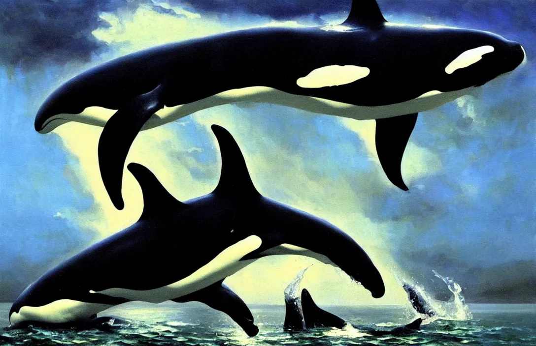 Prompt: a killer whale, detailed painting, epic lighting, by ilya repin, phil hale and kent williams