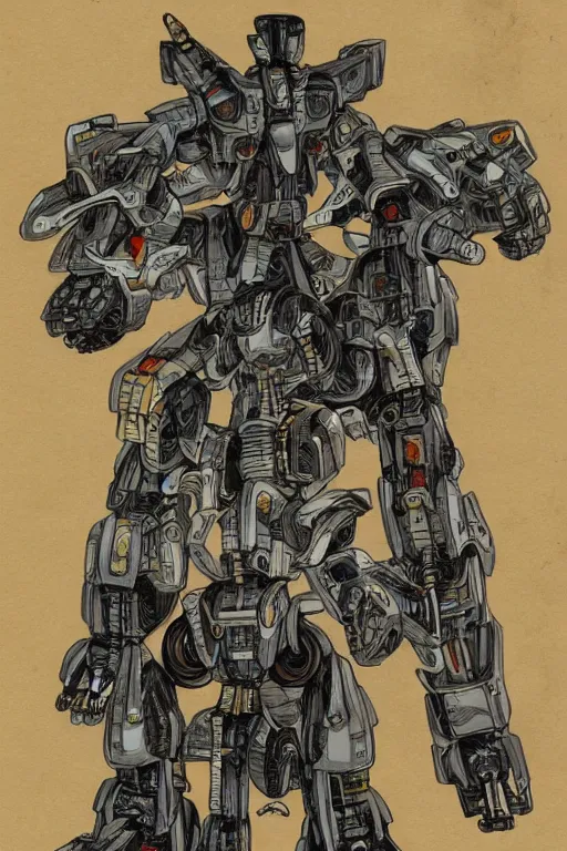 Prompt: japanese folk mecha drawing, detailed, historic, deviantart,