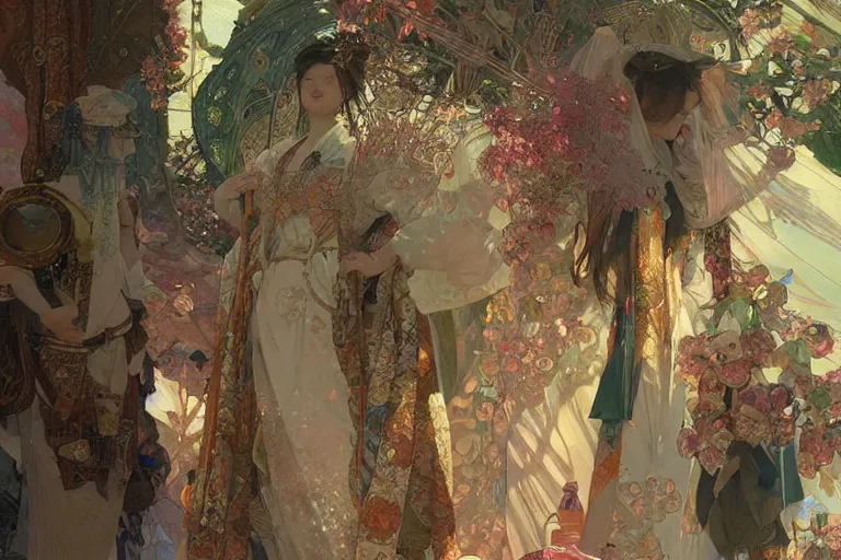 Prompt: a beautiful realistic painting of a festival at koyasan, intricate, elegant, highly detailed, digital painting, artstation, concept art, by krenz cushart and artem demura and alphonse mucha
