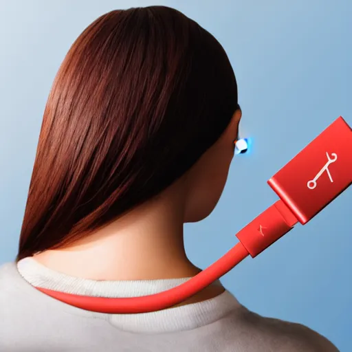 Image similar to usb cable plugged in, back of head, woman, computer